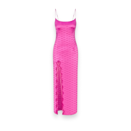 Elegant SKIMS hot pink dress with jacquard lace detailing, perfect for stylish and sophisticated occasions.