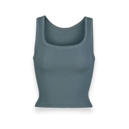 SKIMS blue tank in kyanite shade featuring soft cotton rib fabric for a comfortable, casual look.