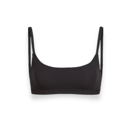 Close-up of SKIMS Fits Everybody Scoop Bralette in Clay, featuring scoop neckline and ultra-soft stretch fabric