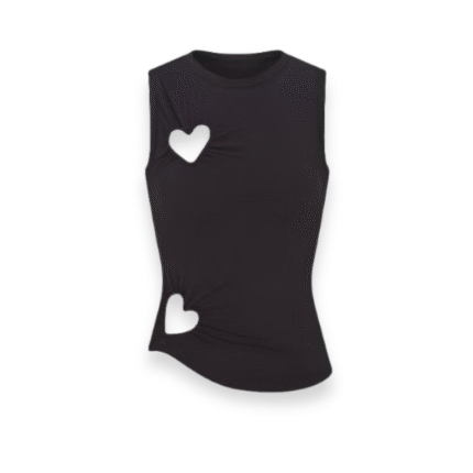 Cute heart-themed cotton tank top in soot shade.