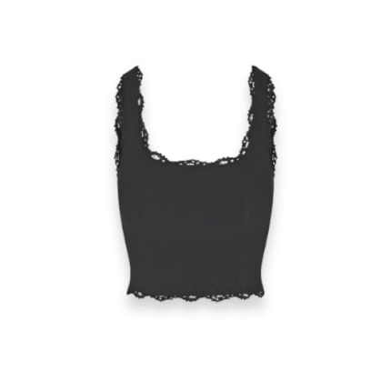 SKIMS black lace tank top from the Fits Everybody collection, featuring delicate lace detailing and a comfortable fit.
