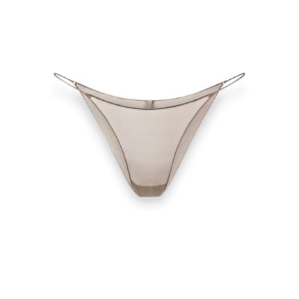 micro bikini skims string in truffle color - logo strap mesh swimwear