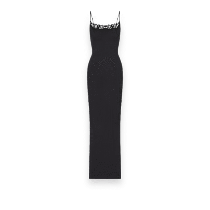Skims Lace Dress – Long black lace slip dress with adjustable straps
