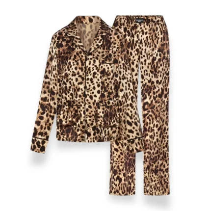 dolce and gabbana x skims silk long sleeve sleep set leopard