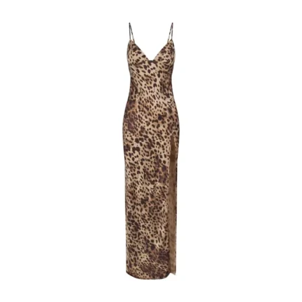 Skims x Dolce Gabbana Silk Long Slip Dress Leopard