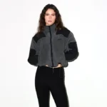 model wearing skims teddy boxy zip up jacket ash