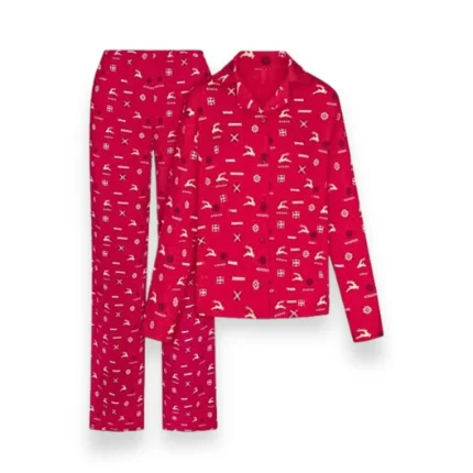 skims sleep long sleeve button up set cranberry vintage deer print